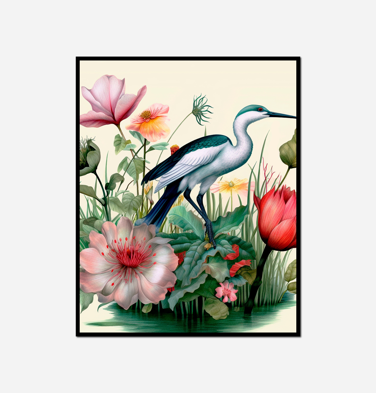 bird standing grass flowers