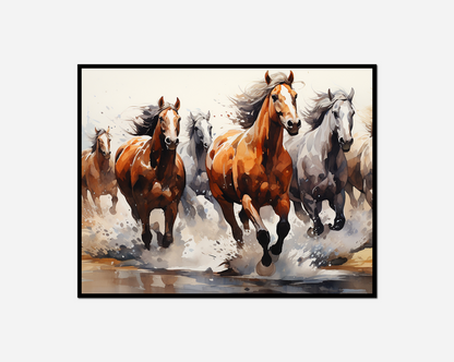 Painting group horses running water