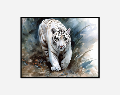 Painting white tiger walking wild