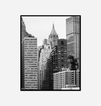 Black white city skyline tall buildings