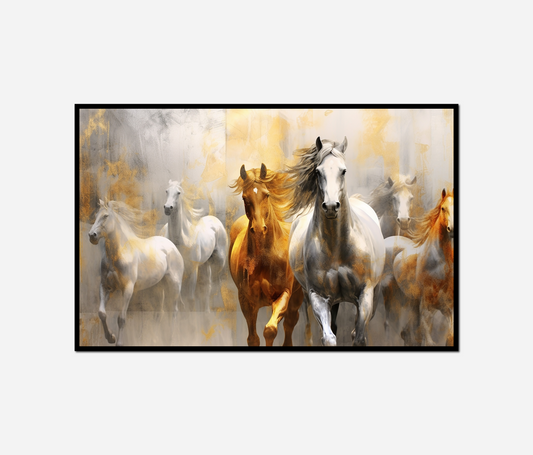 painting group horses running field