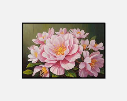 Painting pink flowers black green leaves