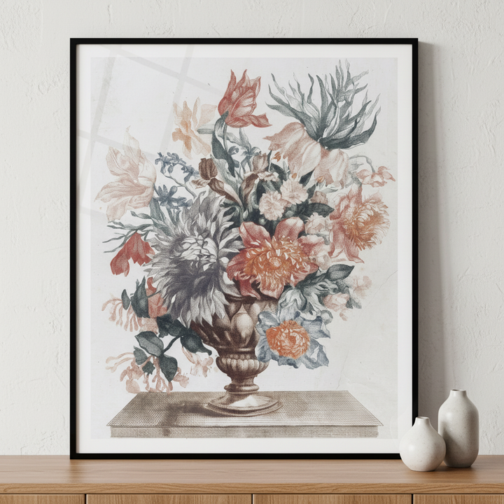Painting flowers vase table ภาพติดผังสไตล์สแกนดิเนเวีย สำหรับตกแต่งบ้านและคอนโด พร้อมกรอบคุณภาพ