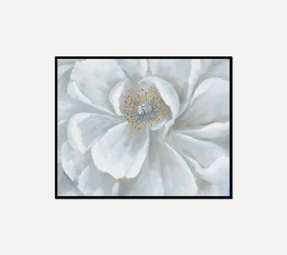 White flower yellow center black
