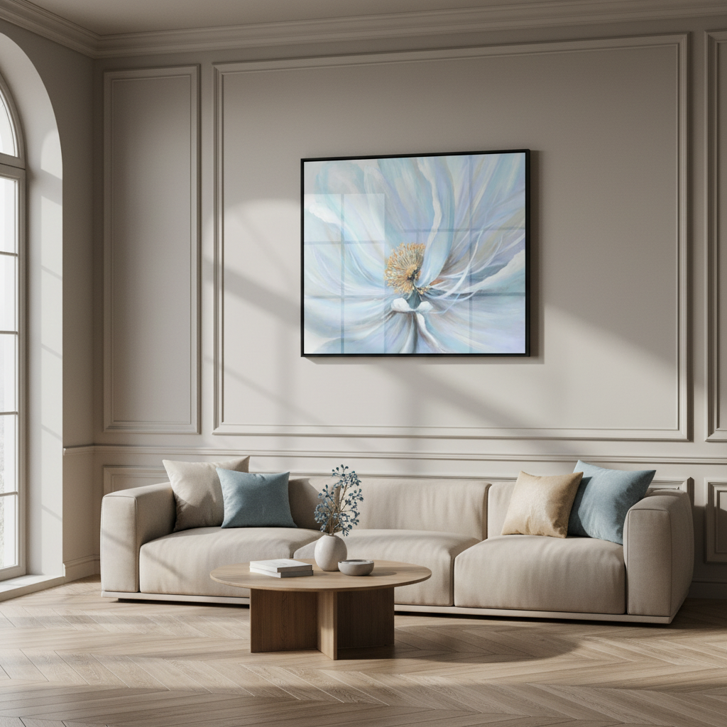 Painting white flower blue center