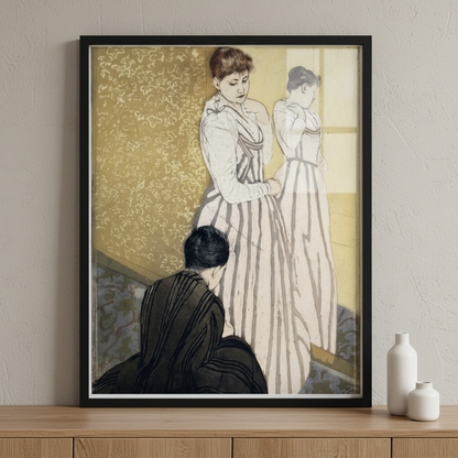 Painting two women standing mirror ภาพติดผังสไตล์สแกนดิเนเวีย สำหรับตกแต่งบ้านและคอนโด พร้อมกรอบคุณภาพ