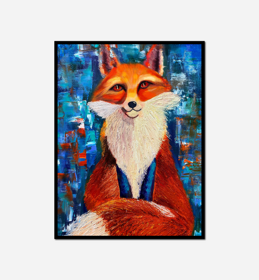 painting fox blue shirt red tail