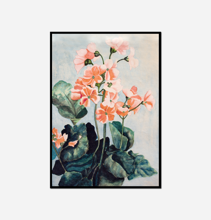 painting pink flowers vase green leaves