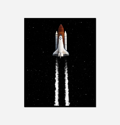 Space shuttle flying night sky smoke coming out