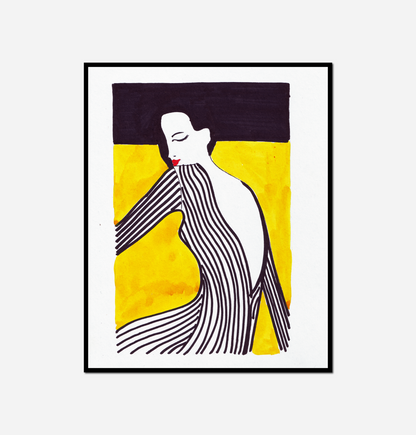 Close painting woman yellow