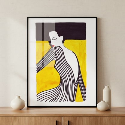 Close painting woman yellow ภาพติดผังสไตล์สแกนดิเนเวีย สำหรับตกแต่งบ้านและคอนโด พร้อมกรอบคุณภาพ