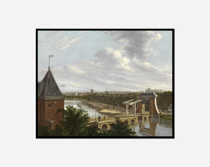 Painting bridge over river building