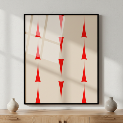Red white geometric pattern ภาพติดผังสไตล์สแกนดิเนเวีย สำหรับตกแต่งบ้านและคอนโด พร้อมกรอบคุณภาพ