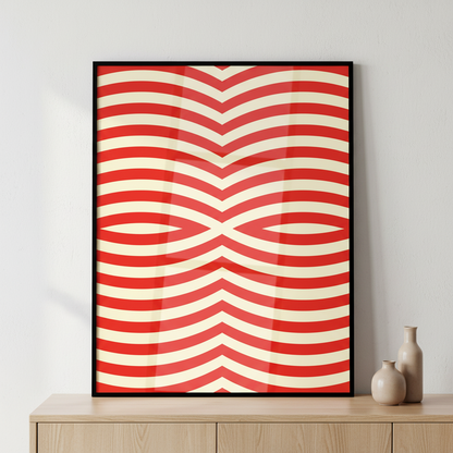 Close red white striped pattern white ภาพติดผังสไตล์Bauhaus สำหรับตกแต่งบ้านและคอนโด พร้อมกรอบคุณภาพ