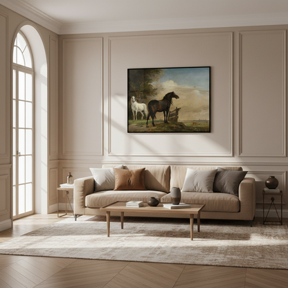 Painting two horses landscape fence