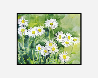 Painting bunch daisies field green