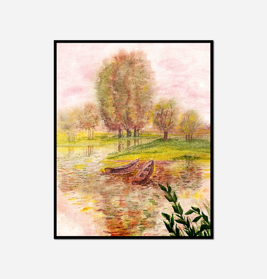 painting boat lake trees