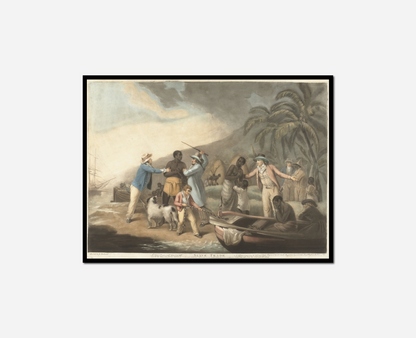 Painting group men beach boat