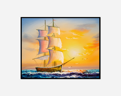 Painting sailboat ocean sunset