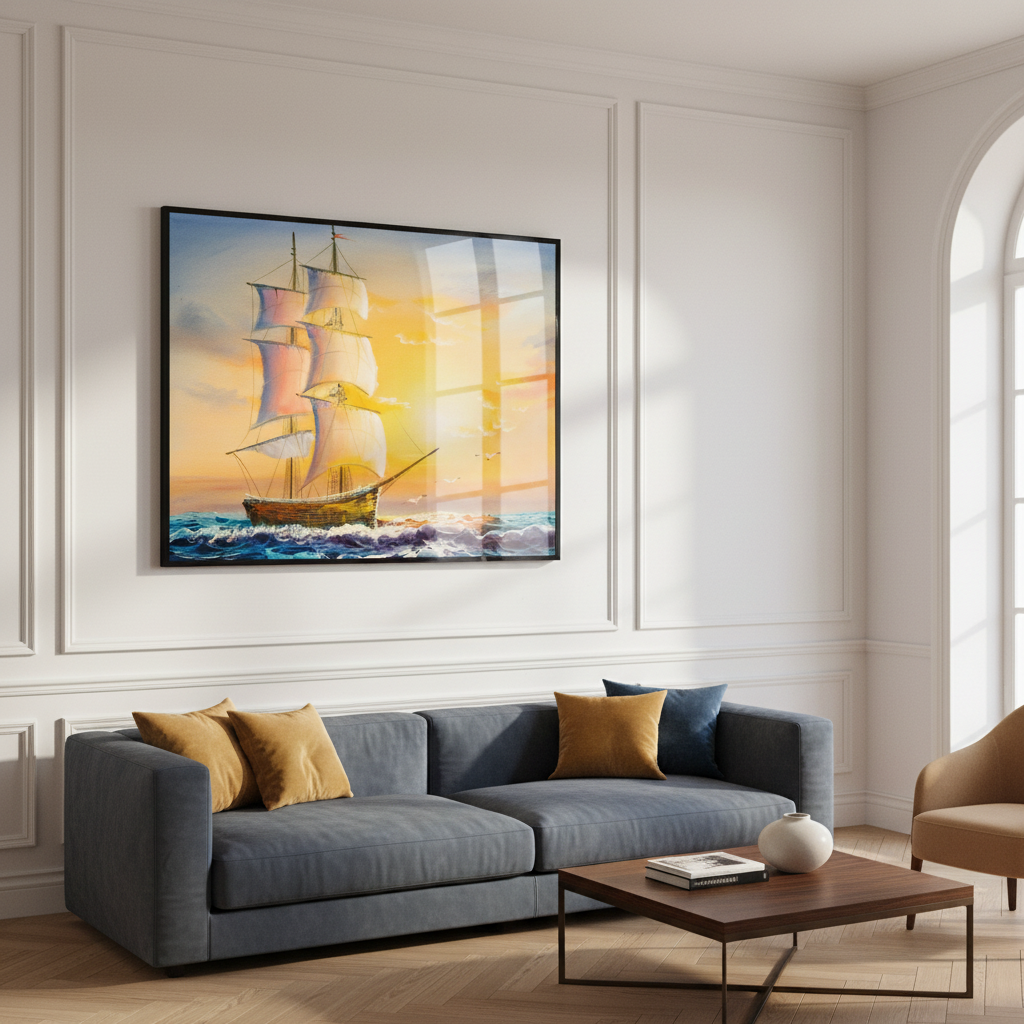 Painting sailboat ocean sunset