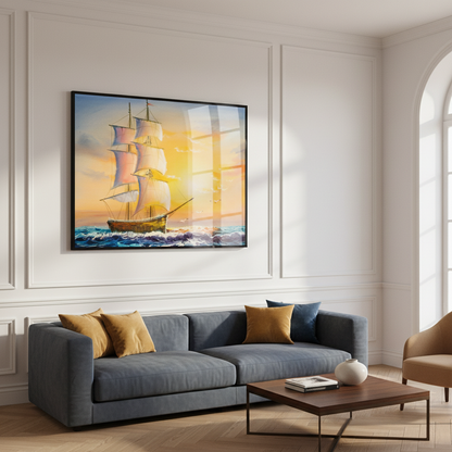 Painting sailboat ocean sunset