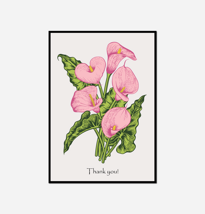 Thank card pink flowers