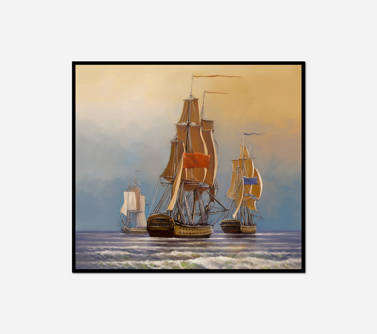 painting two ships ocean sky