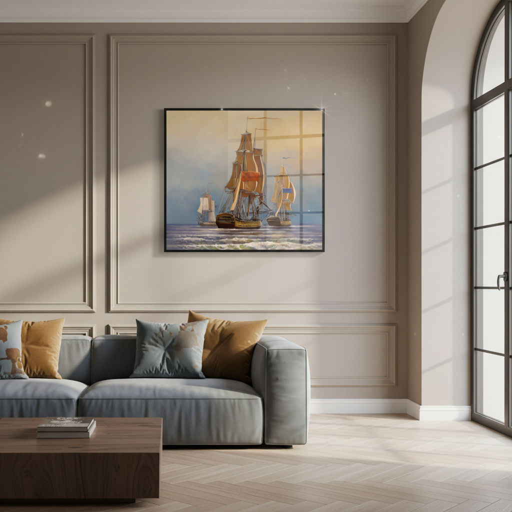 Painting two ships ocean sky