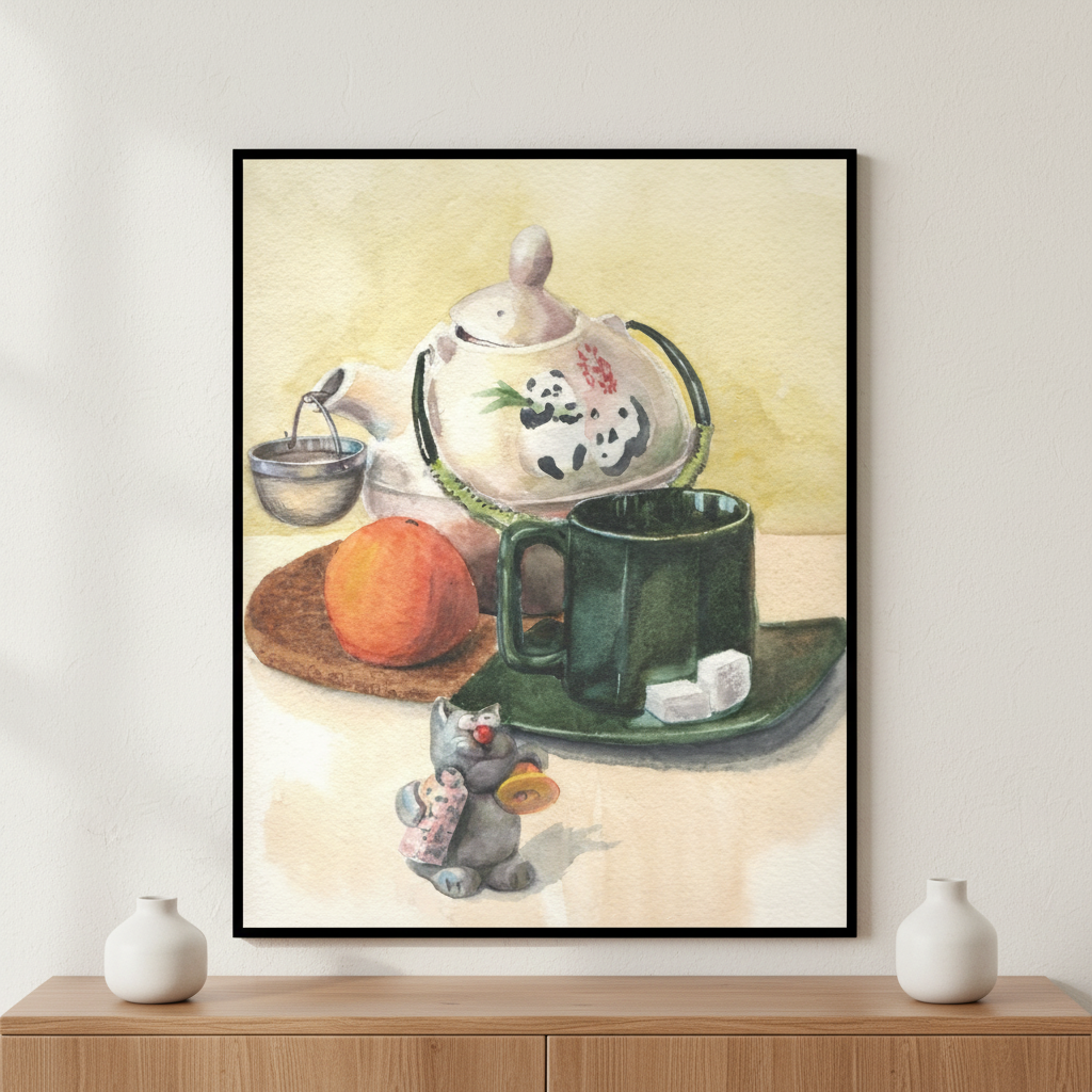 Painting teapot teacup mouse table ภาพติดผังสไตล์สแกนดิเนเวีย สำหรับตกแต่งบ้านและคอนโด พร้อมกรอบคุณภาพ