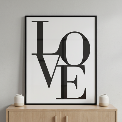 Black white love word love square ภาพติดผังสไตล์สแกนดิเนเวีย สำหรับตกแต่งบ้านและคอนโด พร้อมกรอบคุณภาพ