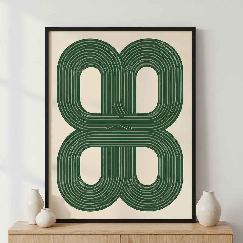 Green Geometry ภาพติดผังสไตล์นามธรรม สำหรับตกแต่งบ้านและคอนโด พร้อมกรอบคุณภาพ