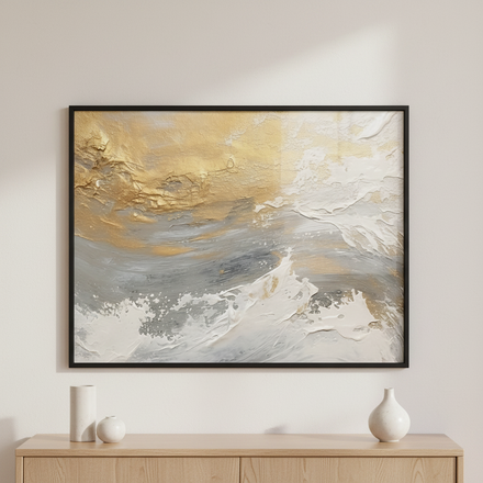 Water Painting Gold ภาพติดผังสไตล์วิวธรรมชาติ สำหรับตกแต่งบ้านและคอนโด พร้อมกรอบคุณภาพ