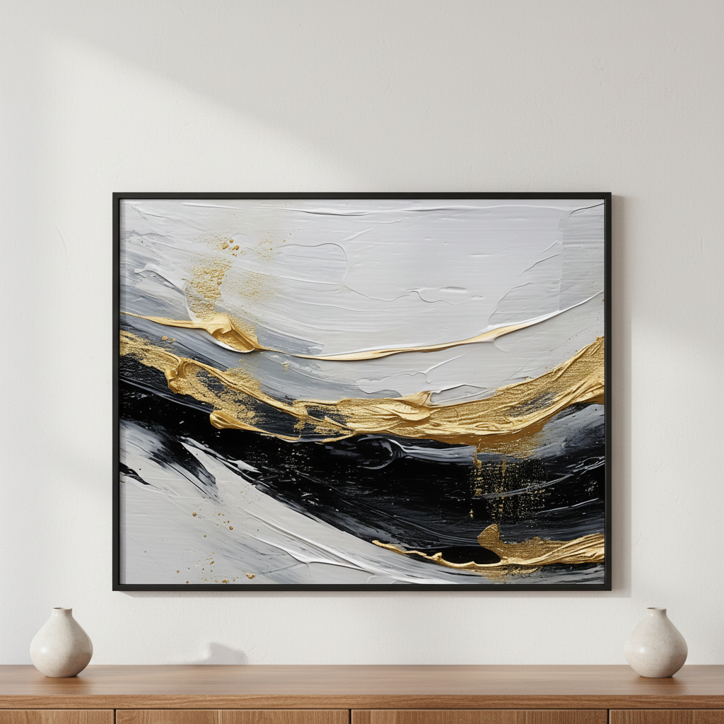 Black Gold Painting ภาพติดผังสไตล์วิวธรรมชาติ สำหรับตกแต่งบ้านและคอนโด พร้อมกรอบคุณภาพ