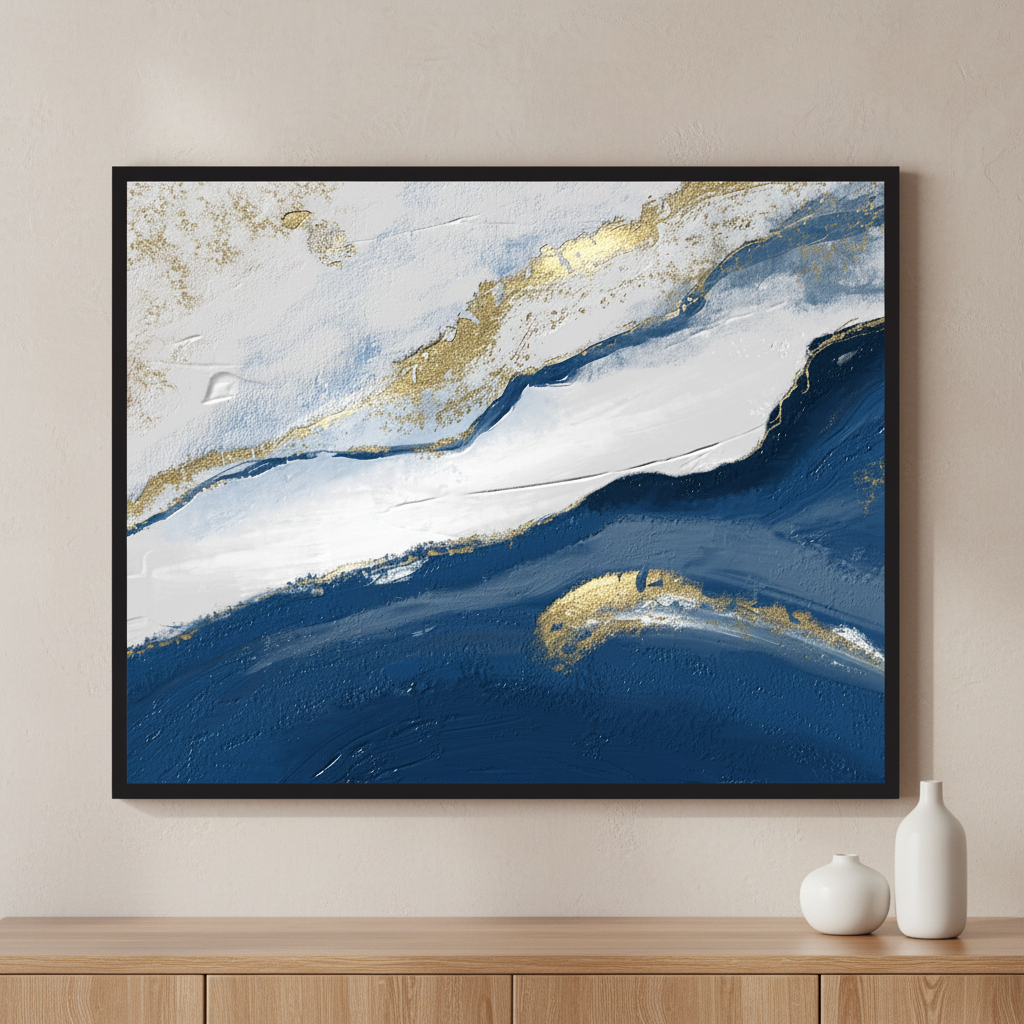 Blue Painting Luxury ภาพติดผังสไตล์วิวธรรมชาติ สำหรับตกแต่งบ้านและคอนโด พร้อมกรอบคุณภาพ