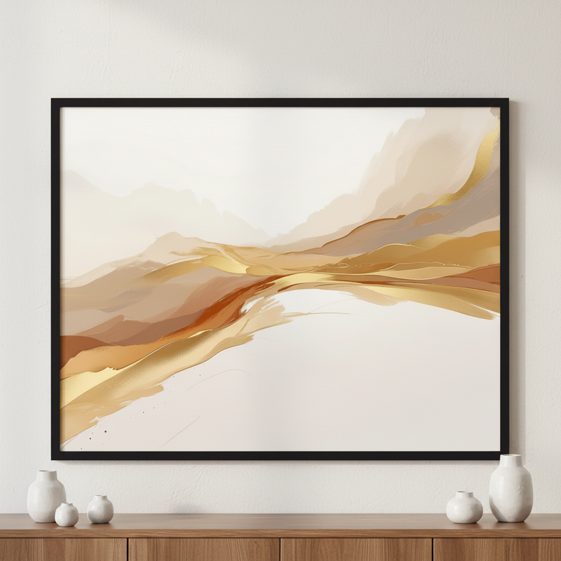 Water Gold Painting ภาพติดผังสไตล์สแกนดิเนเวีย สำหรับตกแต่งบ้านและคอนโด พร้อมกรอบคุณภาพ