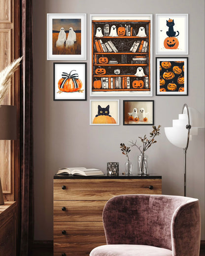 Ghosts Gourds and Good Times (7 ภาพ) ภาพติดผังสไตล์นามธรรม สำหรับตกแต่งบ้านและคอนโด พร้อมกรอบคุณภาพ