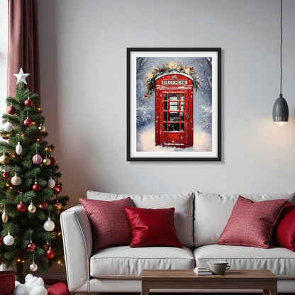 London Red Phone Booth Winter Art